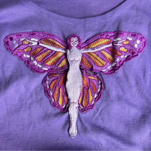 VTG Butterfly Goddess Embroidered Patch Purple Top - Picture 2 of 13